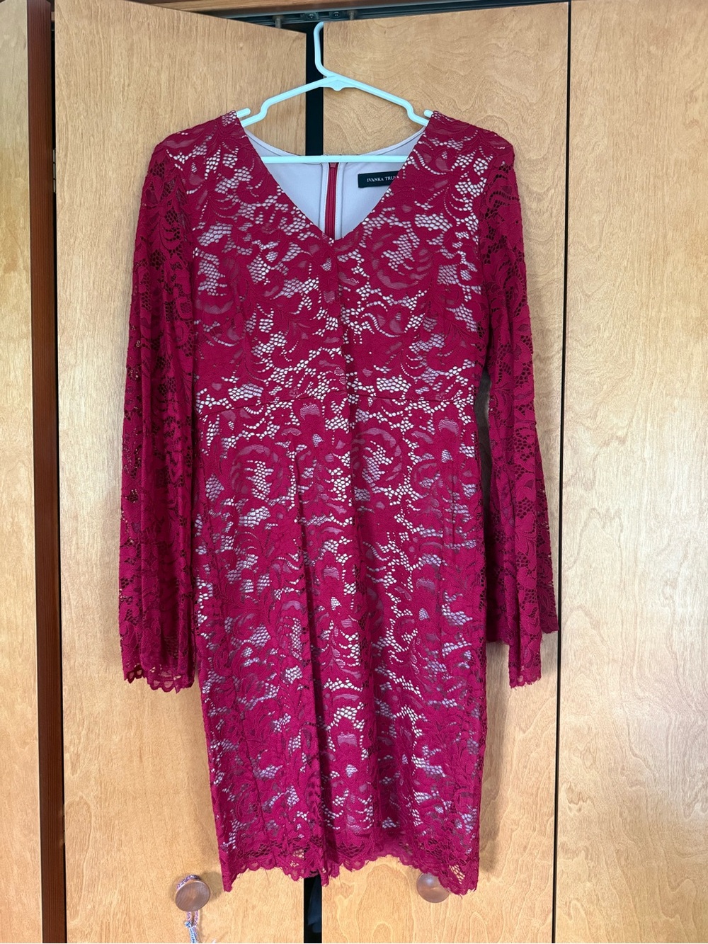 Ivanka Trump Red Lace V-Neck Long Sleeve Dress